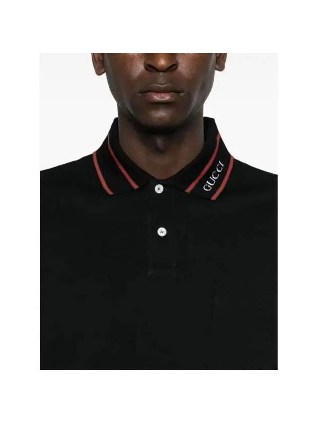 Logo Collar Cotton Polo Shirt Black - GUCCI - BALAAN 6