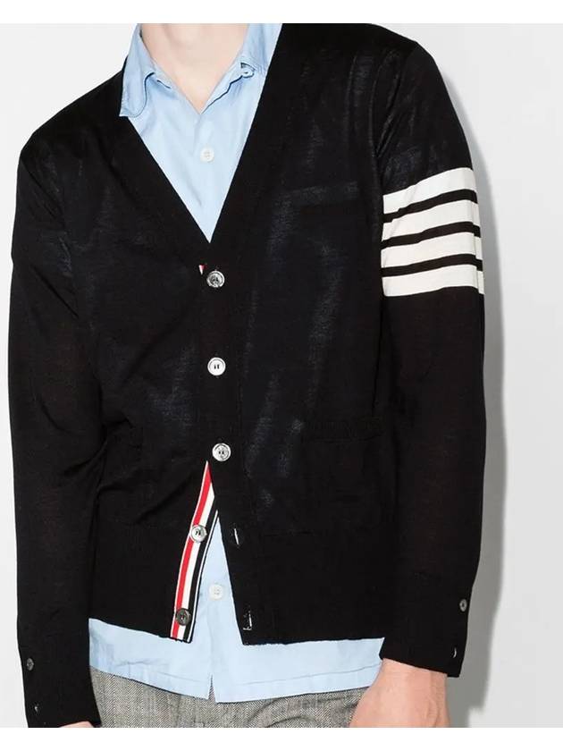 Men's Sustainable Classic Diagonal Wool Cardigan Navy - THOM BROWNE - BALAAN 3