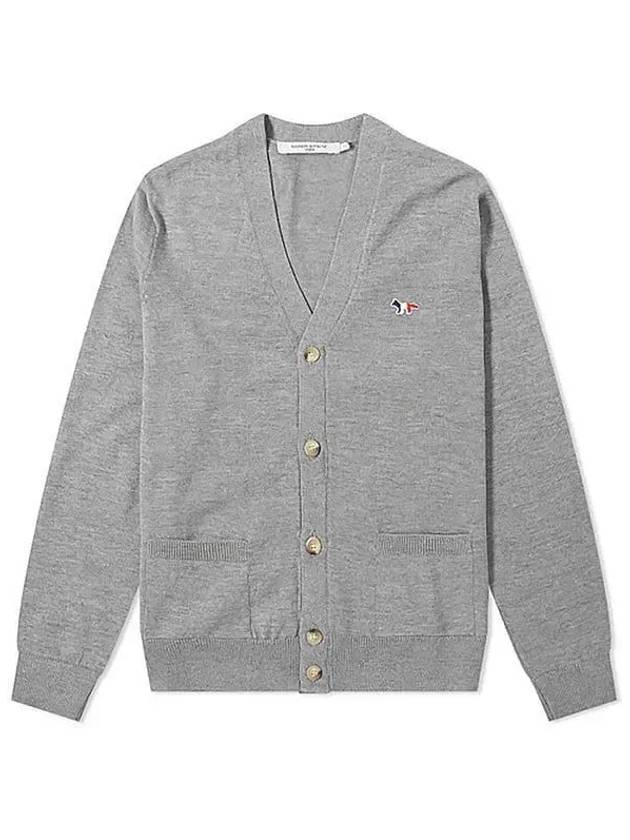 Tricolor Fox Patch Classic Cardigan Grey Melange - MAISON KITSUNE - BALAAN 2