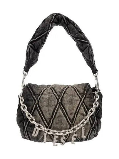 Small Logo Charm Quilted Denim Shoulder Bag Grey - DIESEL - BALAAN 2