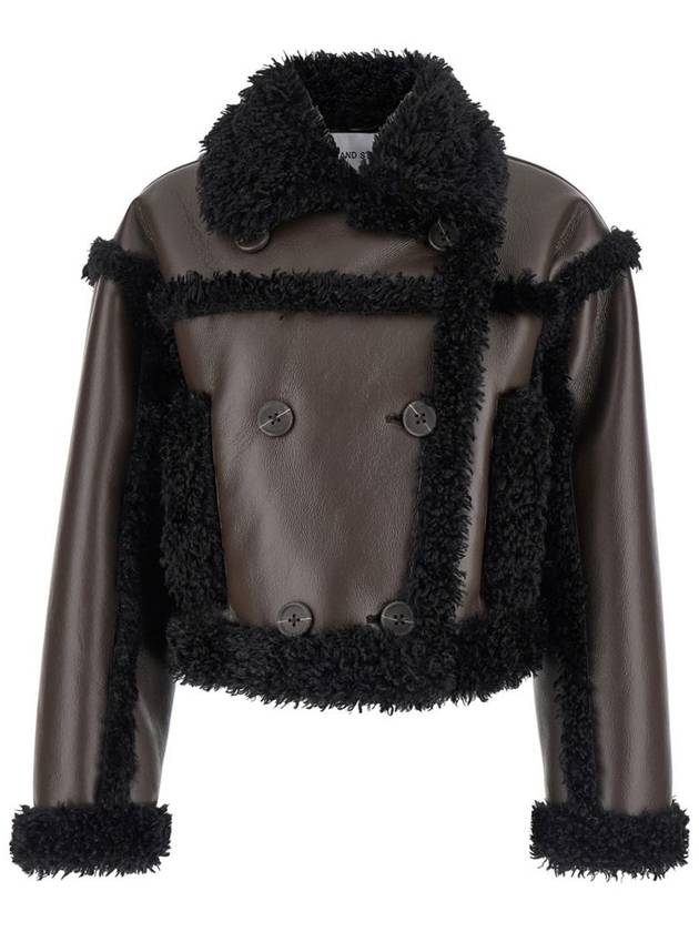 'Kristy' Brown Crop Double-Breasted Coat With Faux Shearling Trim In Leather Woman - STAND STUDIO - BALAAN 1