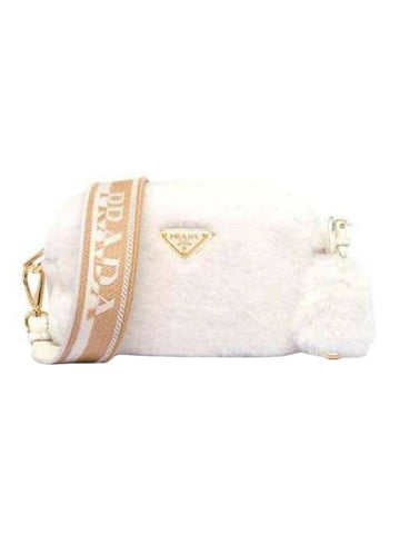 Triangle Logo Shearling Cross Bag White - PRADA - BALAAN 1