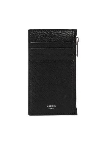 Grain Compact Zipper Card Wallet Black 10B683BEL 38SI - CELINE - BALAAN 1