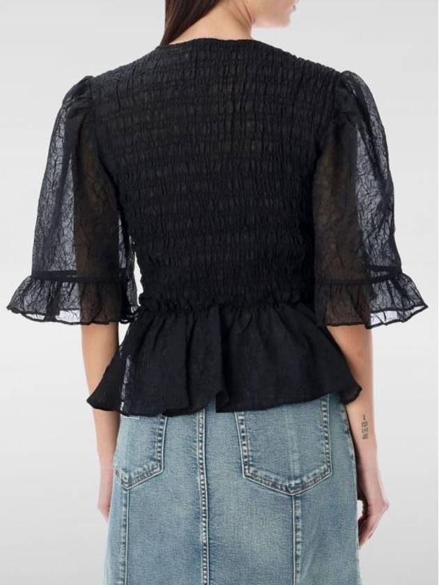 Crinkled Georgette Smock Blouse Black - GANNI - BALAAN 3