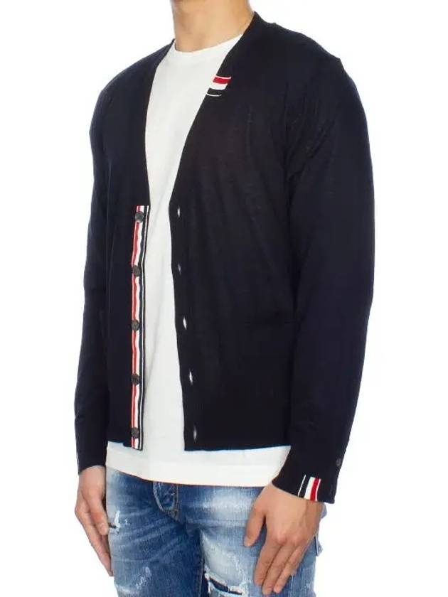 Men's Jersey Stitch V-Neck Cardigan Navy - THOM BROWNE - BALAAN 4