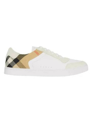 Leather Suede House Check Cotton Sneakers Optic White - BURBERRY - BALAAN 1