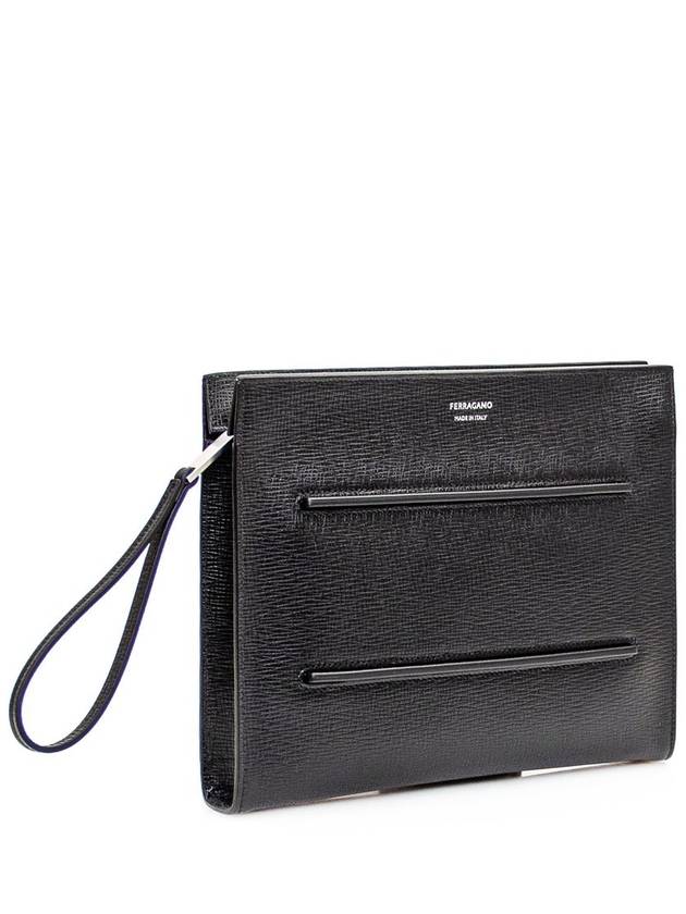 Leather Documentation Clutch Bag Black - SALVATORE FERRAGAMO - BALAAN 3