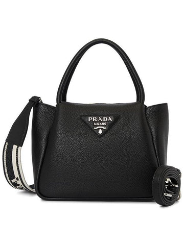 Small Leather Hand Tote Bag Black - PRADA - BALAAN 1