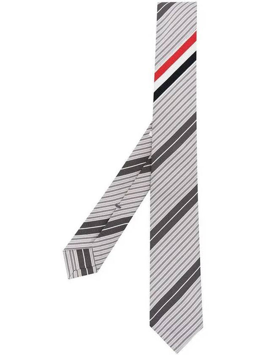 Jacquard Wrap Three Stripe Silk Tie Grey - THOM BROWNE - BALAAN 2