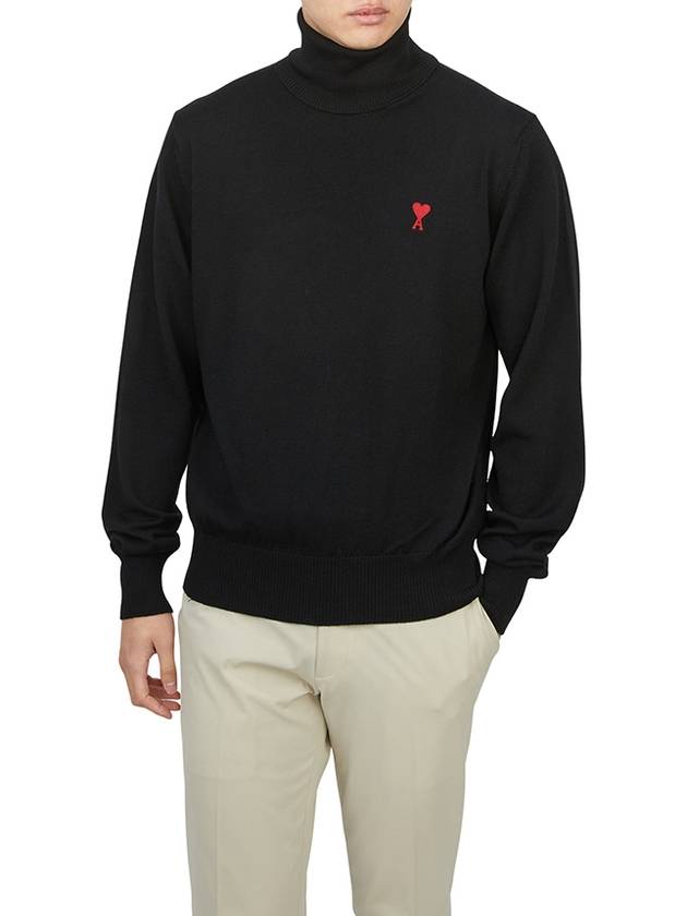 Men's Heart Logo Wool Turtleneck Black - AMI - BALAAN 5