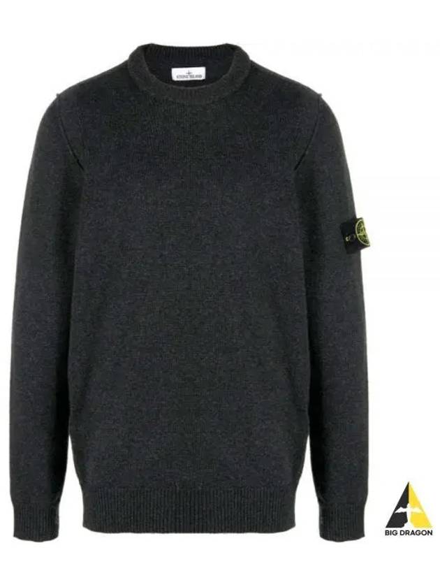 Logo Patch Crew Neck Wool Knit Top Melange Charcoal - STONE ISLAND - BALAAN 2