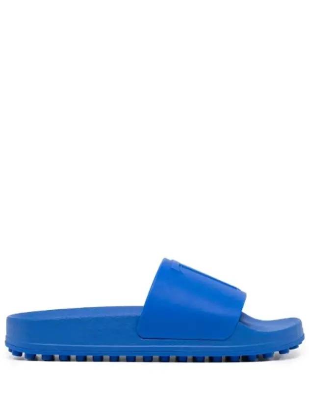 T Logo Flat Slippers Blue - TOD'S - BALAAN.