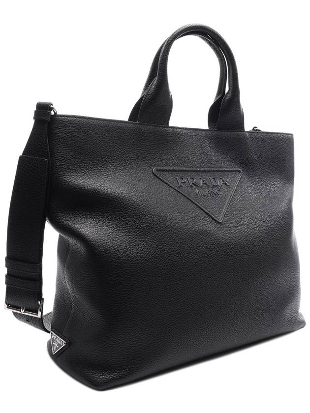 Embossed Logo Leather Tote Bag Black - PRADA - BALAAN 4