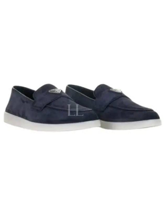 Triangle Logo Suede Loafers Navy - PRADA - BALAAN 2