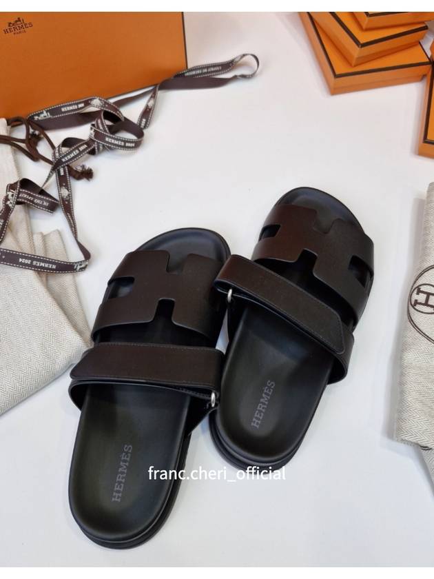 Chypre Leather Sandals Black - HERMES - BALAAN 3