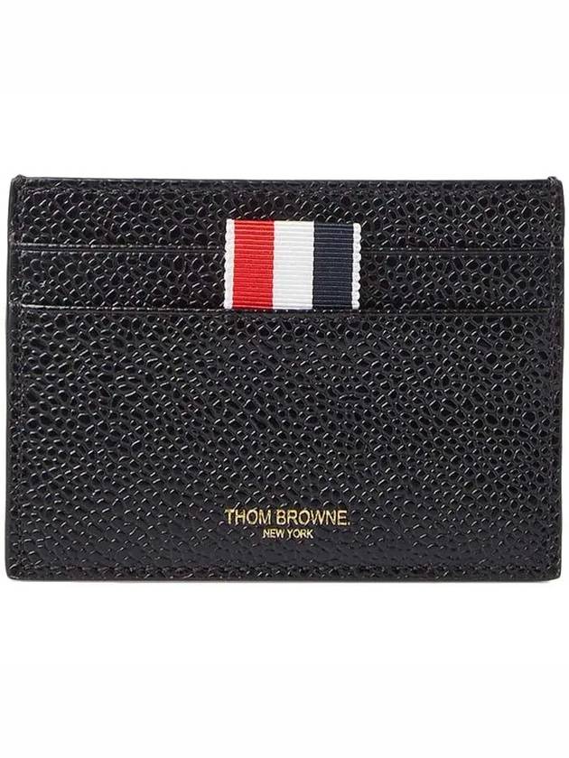 Stripe Note Compartment Pebble Grain Leather Card Wallet Black - THOM BROWNE - BALAAN 2