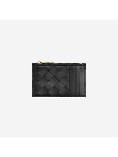 Intrecciato Zipper Leather Card Wallet Black - BOTTEGA VENETA - BALAAN 2