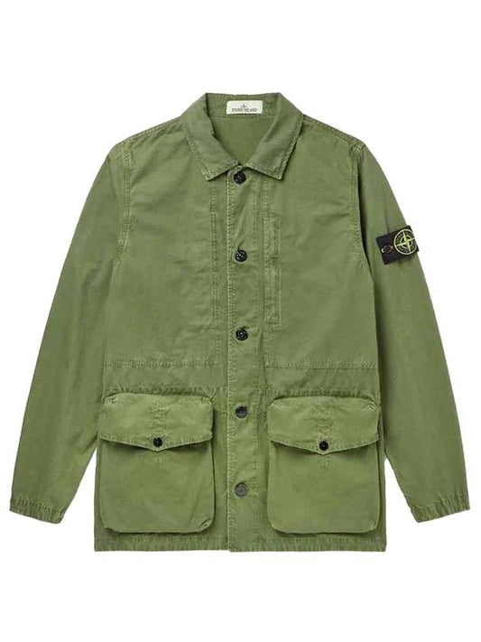 Brushed Cotton Canvas Old Effect Jacket Green - STONE ISLAND - BALAAN 1