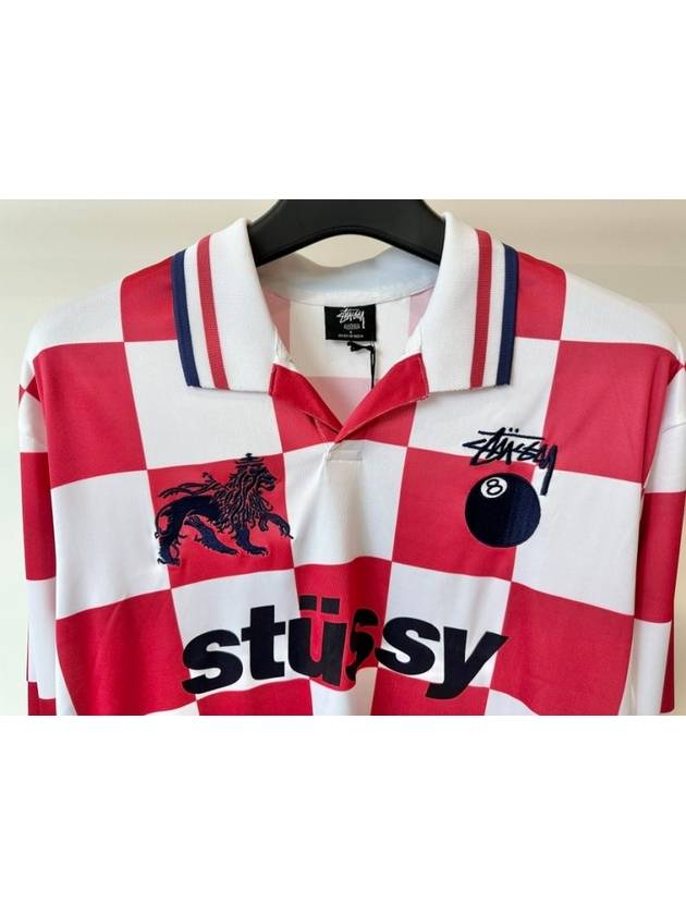 AU Australia Football Polo Long Sleeve T Shirt ST0M0476 White Red Check MENS S - STUSSY - BALAAN 2