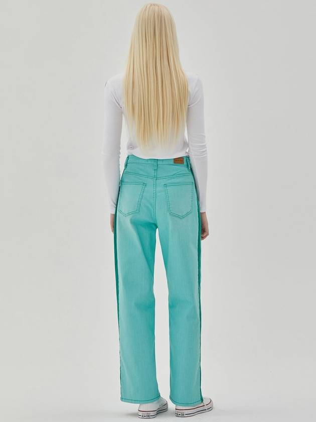 RYUL+WAI: Denim Color Side Color Wide Pants Green - RYUL+WAI: - BALAAN 4