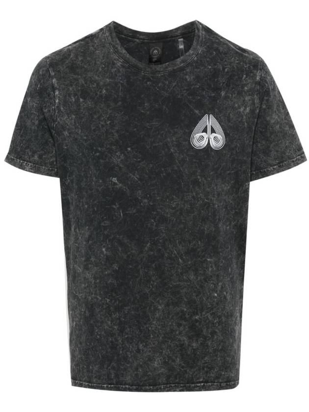 Logo Print Bleach Effect Short Sleeve T-Shirt Black Wash - MOOSE KNUCKLES - BALAAN 1