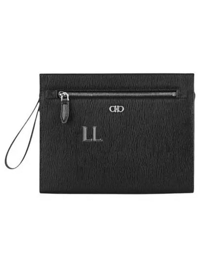 Men's Gancini Logo Leather Clutch Bag Black - SALVATORE FERRAGAMO - BALAAN 2