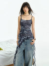 Irregular pleated rough denim print top - WESAME LAB - BALAAN 3