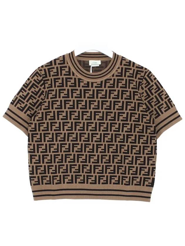 Kids FF All Over Short Sleeve Knit Top Brown - FENDI - BALAAN 2