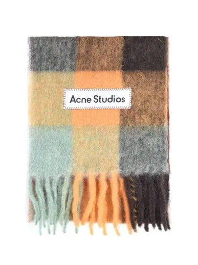 CA0084 CHESTNUT BROWN YELLOW GREEN BO9 Mohair Check Wool Alpaca Fringe Muffler Shawl - ACNE STUDIOS - BALAAN 2