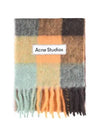 CA0084 CHESTNUT BROWN YELLOW GREEN BO9 Mohair Check Wool Alpaca Fringe Muffler Shawl - ACNE STUDIOS - BALAAN 3