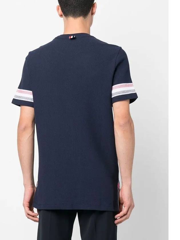 Textured Cotton Stripe Short Sleeve T-Shirt Navy - THOM BROWNE - BALAAN 6