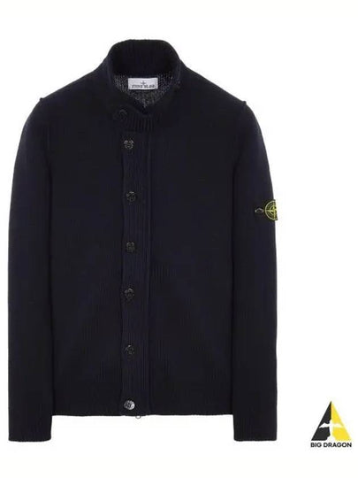 Men's Patch High Neck Lambswool Knit Cardigan Navy - STONE ISLAND - BALAAN 2