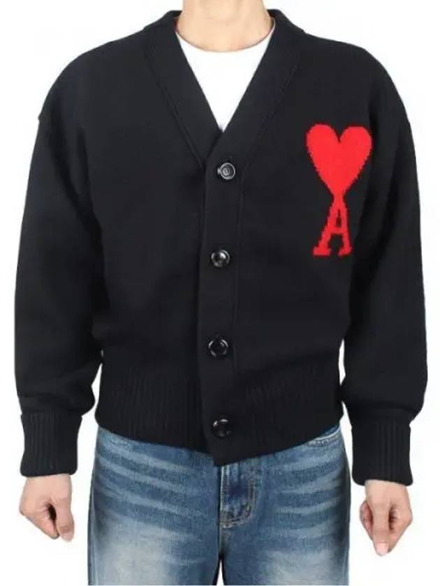 Big Heart Logo Wool Cardigan Black - AMI - BALAAN 2