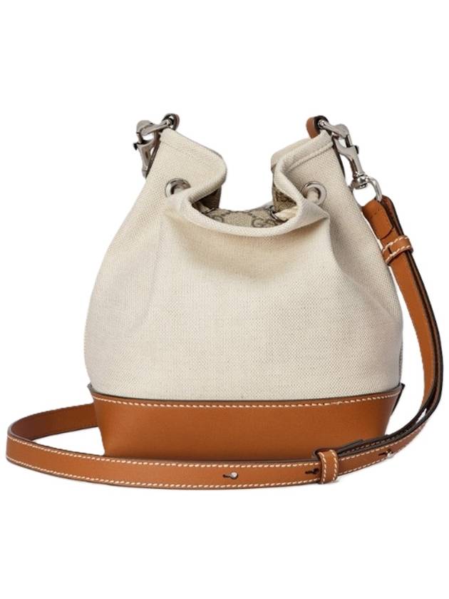 Logo Print Leather Trim Shoulder Bag Beige - GUCCI - BALAAN 7