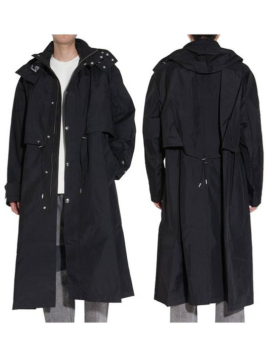 Men's Heart Logo Nylon Canvas Long Parka Black - AMI - BALAAN.