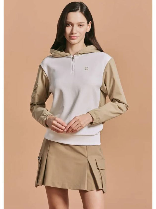 Women s Woven Color Match Half Zip Up Long Sleeve Hooded T shirt Off White - CLEVELAND GOLF - BALAAN 2