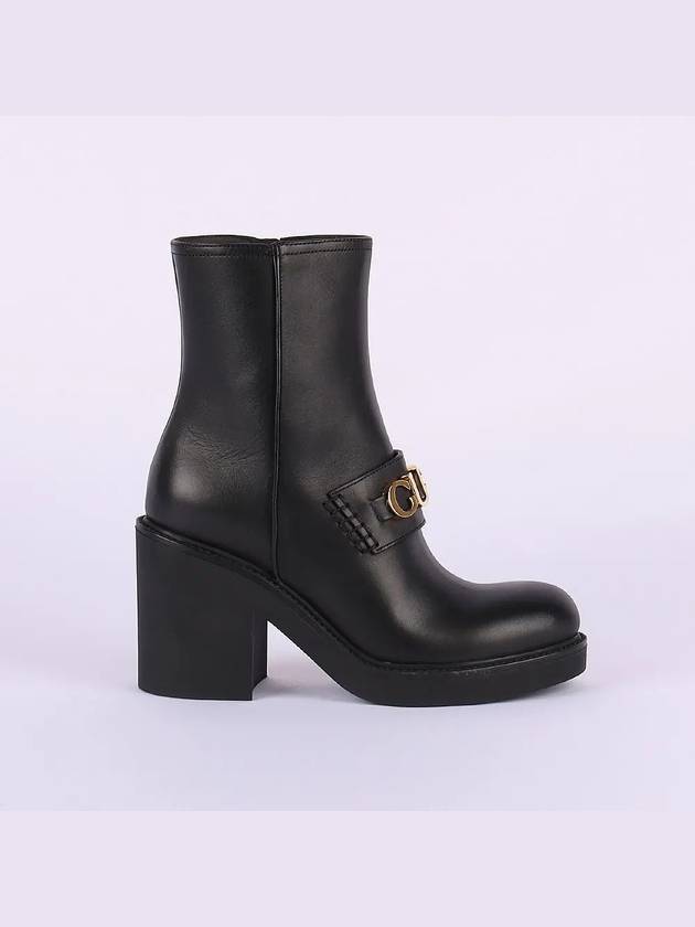 Logo Buckle Leather Middle Boots Black - GUCCI - BALAAN 3