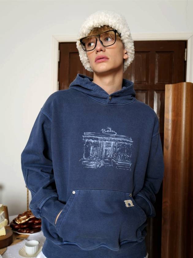 Garment Dyeing Bakery Shop Print Hoodie Navy - KINETO - BALAAN 1