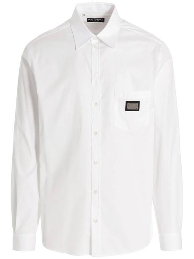 Logo Plaque Martini Cotton Long Sleeve Shirt White - DOLCE&GABBANA - BALAAN 2