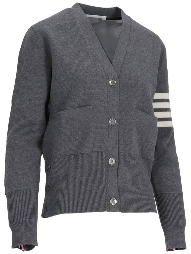 MILANO CLASSIC V NECK CARDIGAN W/ 4 BAR STRIPE IN FINE MERINO WOOL - THOM BROWNE - BALAAN 3