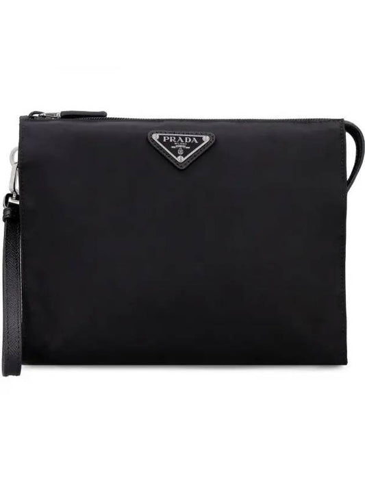 Re-Nylon Zipper Clutch Bag Black - PRADA - BALAAN