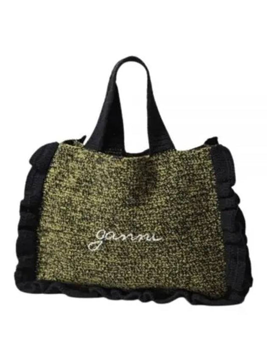 Embroidered Logo Knit Tote Bag Black Green - GANNI - BALAAN 2