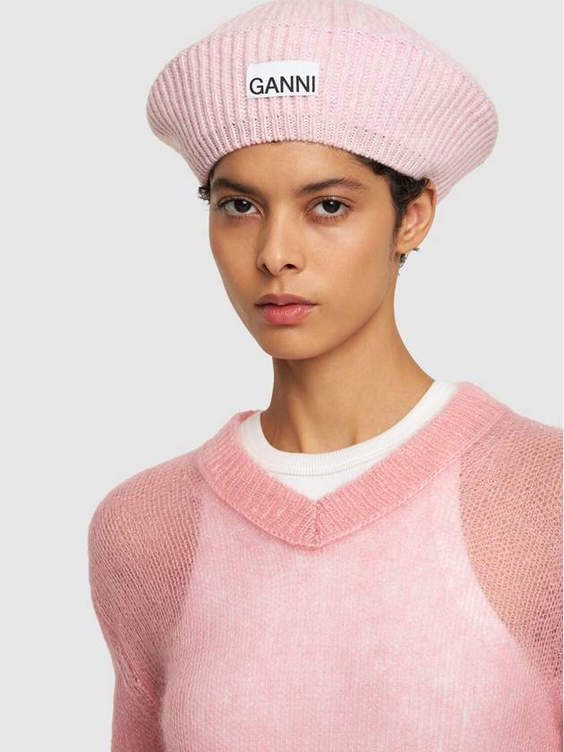 Logo Wool Beret Pink Women s - GANNI - BALAAN 6