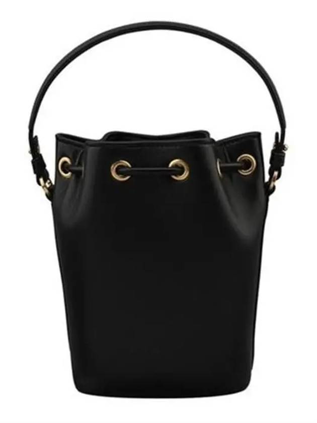 Signature V Logo Leather Small Bucket Bag Black - VALENTINO - BALAAN 3