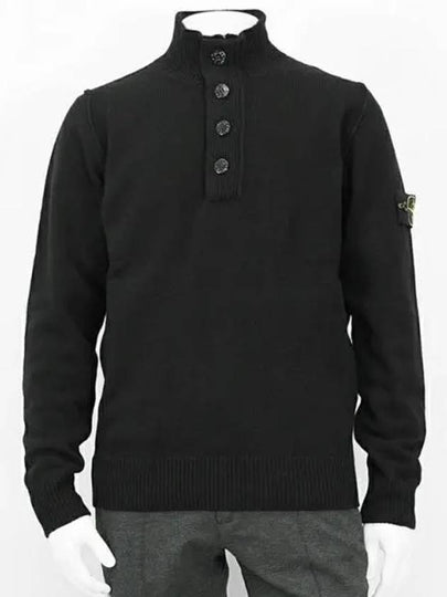 Wappen Patch Half Button Lambswool Knit Top Black - STONE ISLAND - BALAAN 2