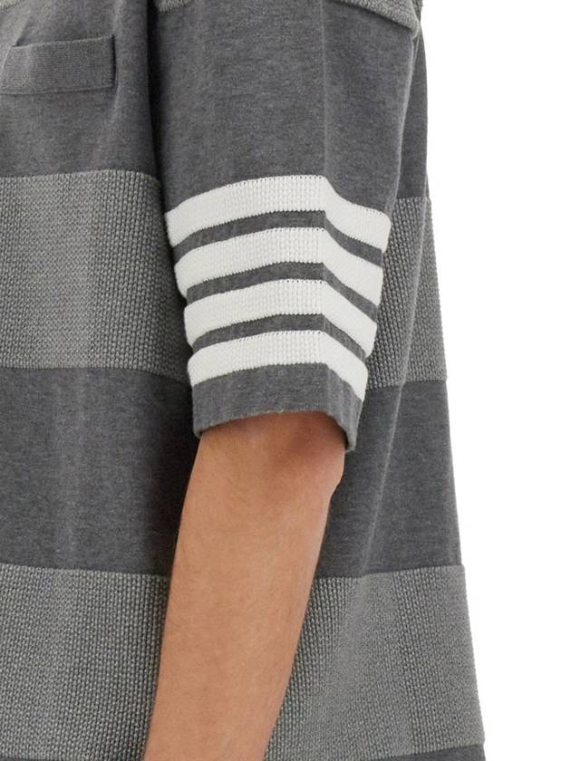 4 Bar Stripe Knit Polo Shirt Grey - THOM BROWNE - BALAAN 5