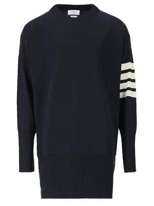 4 Bar Crew Neck Merino Wool Pullover Knit Top Navy - THOM BROWNE - BALAAN 2