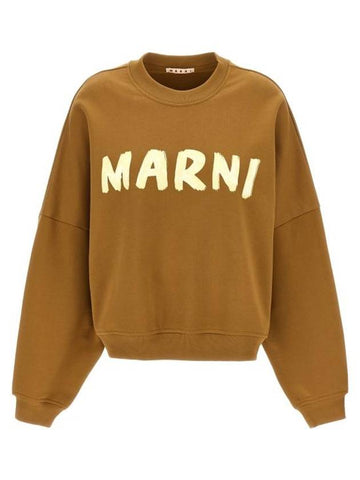 Logo Print Cotton Sweatshirt Olive - MARNI - BALAAN 1