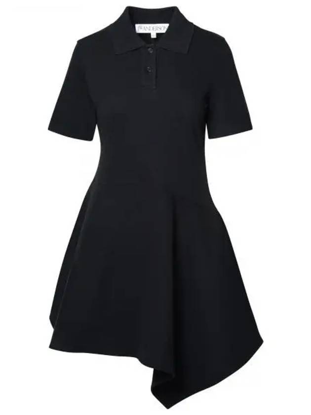 Cotton Asymmetric Polo Collar Short Dress Black - JW ANDERSON - BALAAN 2