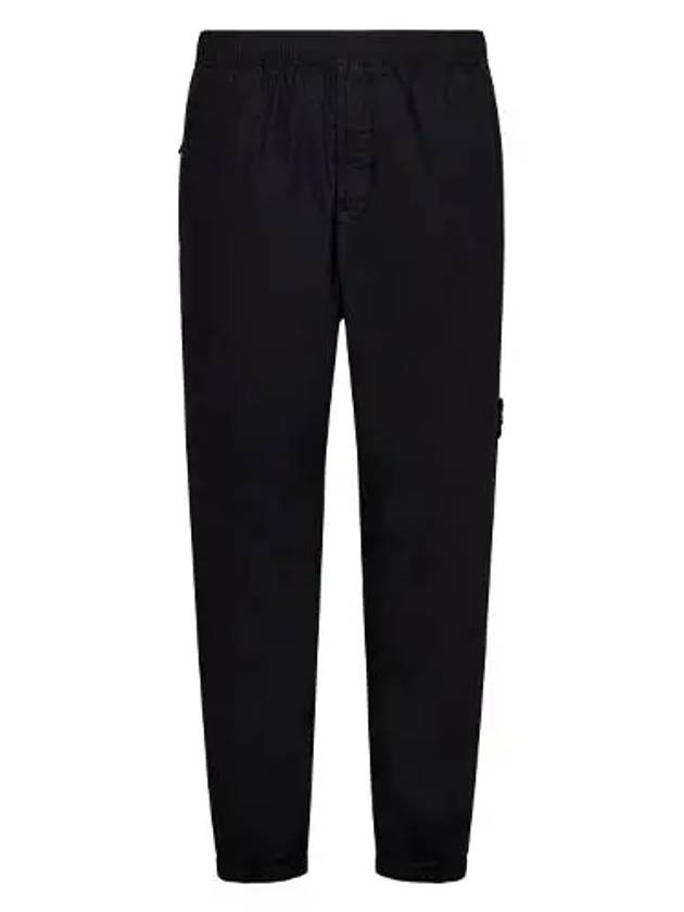 Men's Compass Patch Light Stretch Cotton Canvas Track Pants Black - STONE ISLAND - BALAAN 2